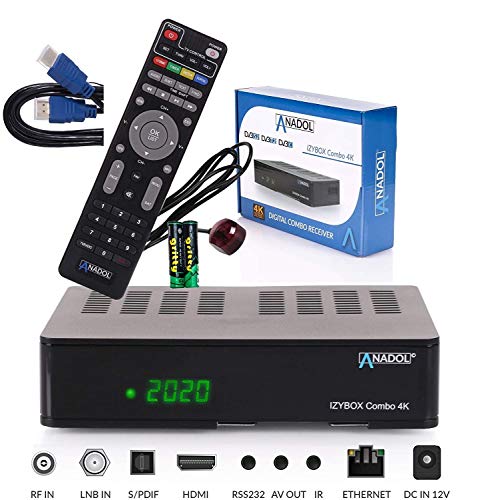 IZYBOX Combo 4K Sat-Receiver, Kabel-Receiver oder DVB-T2-Receiver, DVB-S2X Tuner, Multistream, 2X USB, Kartenleser, Astra vorinstalliert, PVR