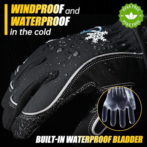 Image of HANDLANDY Waterproof Insulated Work Gloves, 3M Thinsulate Thermal Winter Gloves for Men Women Touch Screen, Warm Ski Snowboard Cold Weather Gloves (Black, Large)