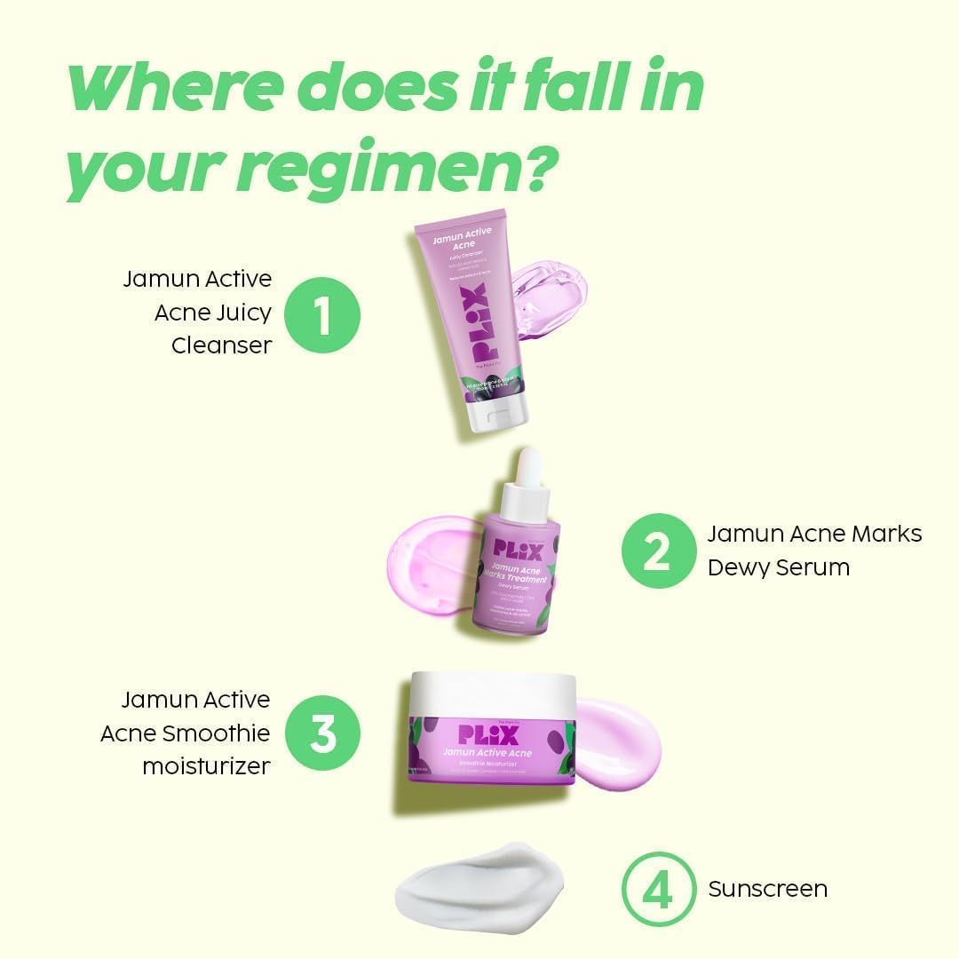 PLI'X - THE PLANT FIX Jamun Cleanser & Serum With Smoothie Moisturizer Combo l Detoxifies The Skin l Reduces Active Acne l Fades Blemishes l All Skin Types