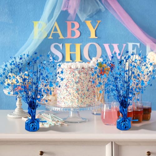 Image of Crowye 3 Pcs Table Centerpiece for Party Blue Star Table Decoration Metallic Foil Spray Centerpiece for Birthday 4th of July 250th Anniversary Party Decorations
