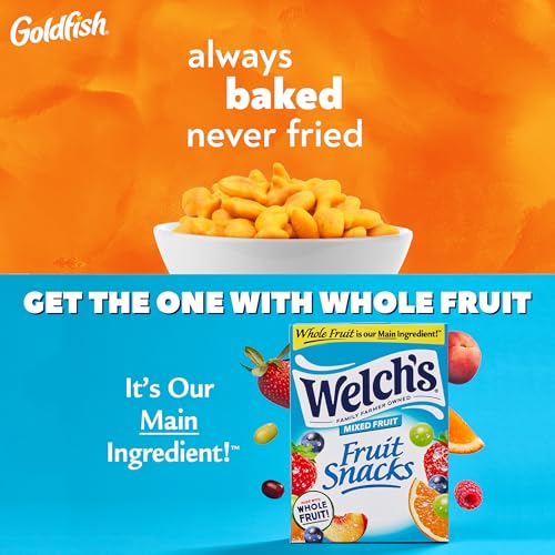 Image of Goldfish and Welch's Fruit Snacks for Back to School, 1 Box of Goldfish Cheddar Cheese Cracker Packs (20 Count) and 1 Box of Welch's Mixed Fruit Snack Packs (40 Count)