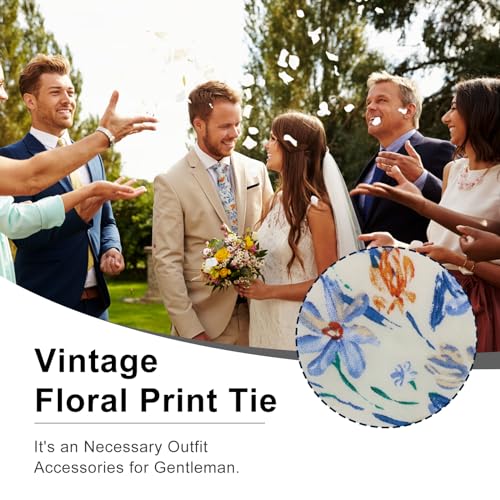 Image of Luckyvestir Mens Ties, Sage /Dusty Blue /Pink Floral Ties for Men, 2.76 inch Cotton Flower Necktie for Wedding /Groomsmen /Party