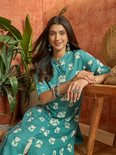 Image of Stylum Women's Pink Floral Printed Rayon A-Line Kurta
