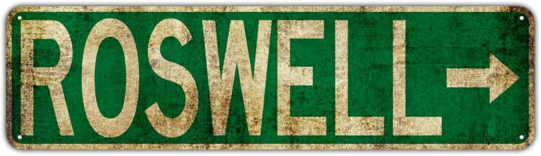 Yelacecca Tin Sign A12521 Roswell With Right Arrow Decor Wall Bar Street Rustic Vintage Retro Metal Sign Street Sign 4X16 Inches