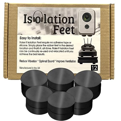 Raise It Isolation Feet for Speaker Vibration/Ventilation and Cooling for Consoles PS4, PS5, Xbox, PC, DVD Player, Internet Router/Universal Fit/Non-Slip / 12 Pack Raise It Isolation Feet for Speaker Vibration/Ventilation and Cooling for Consoles PS4, PS5, Xbox, PC, DVD Player, Internet Router/Universal Fit/Non-Slip / 12 Pack