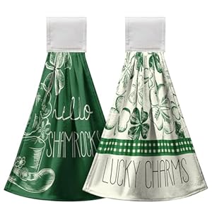 St Patrick's Day Shamrocks Hanging Hand Towels Set of 2 Lucky Charm Green Clover Kitchen Towel with Hanging Loop Seasonal Spring Fingertip Bath Towels Soft Absorbent Dish Tie Towel St Patricks Day Shamrocks Hanging Hand Towels Set of 2 Lucky Charm Green Clover Kitchen Towel with Hanging Loop Seasonal Spring Fingertip Bath Towels Soft Absorbent Dish Tie Towel