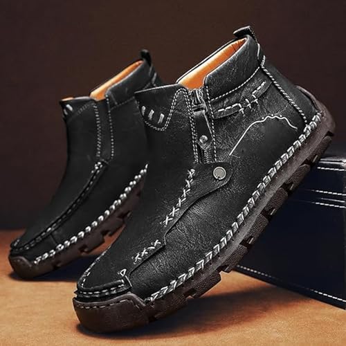 Motorcycle Boots, Men's Casual Leather Shoes Loafers Fashion Comfortable Mid-top Loafers2