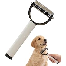 Double Sided Dematting Comb for Cats & Dogs, Undercoat Rake, Safe Deshedding Grooming Tool, Gentle Matt Remover Detangler for Long Thick Haired Pets, Ergonomic Pet Grooming Brush Black