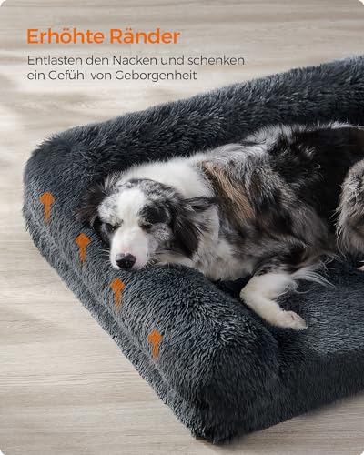 Feandrea FluffyHug Hundebett, Hundekissen Größe XL, Hundematte für mittelgroße und große Hunde, Hundesofa Noppenschaumstoff, Bezug abnehmbar und waschbar, 106 x 76 x 16 cm, dunkelgrau PGW233G02V1