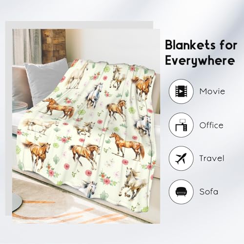 Horse Blanket, Cute Soft Throw Gifts for Grils Teens, Cozy Flannel Throw Blankets for Couch Office, 40"x50"