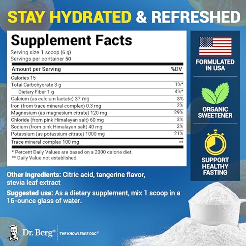 Image of Dr. Berg Zero Sugar Hydration Keto Electrolyte Powder - Enhanced w / 1000 mg of Potassium & Real Pink Himalayan Salt (NOT Table Salt) - Tangerine Flavor Hydration Drink Mix Supplement - 50 Servings