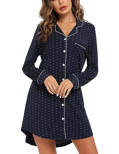 Image of Pjmlifecoco Nightgown for Women Button Down Sleepshirt Short /Long Sleeve Nightdress Soft Modal Sleepwear S-XXL
