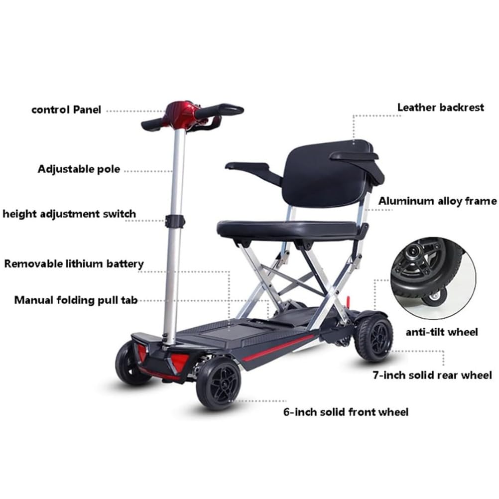 BCBKD Patinete De Movilidad De 4 Ruedas, Patinete Motorizado Todoterreno, Silla De Ruedas Eléctrica Plegable Y Ligera, para Adultos, Ancianos, Discapaci