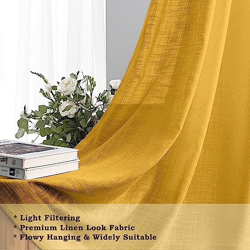 Image of THE LINEN COMPANY Cotton Linen Solid Sheer Window Curtain with Rod Pocket Design, 4 Feet Length, Lightweight Breathable Fabric, Elegant Mustard Color, Living Room & Bedroom Curtain, Pack of 1.