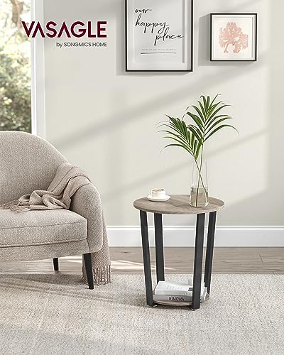 Image of VASAGLE Round Side End Table, 2-Tier Accent Bedside Table with Storage Shelf, Easy Assembly, Nightstand for Small Spaces, Living Room, Bedroom, Heather Greige and Ink Black ULET057B02