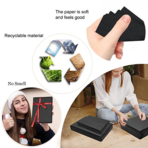 Image of 100 Sheets Black Tissue Paper Artdly 14 x 20 Inches Black Wrapping Paper Bulk for Weddings Birthday DIY Project Christmas (Pack of 3)