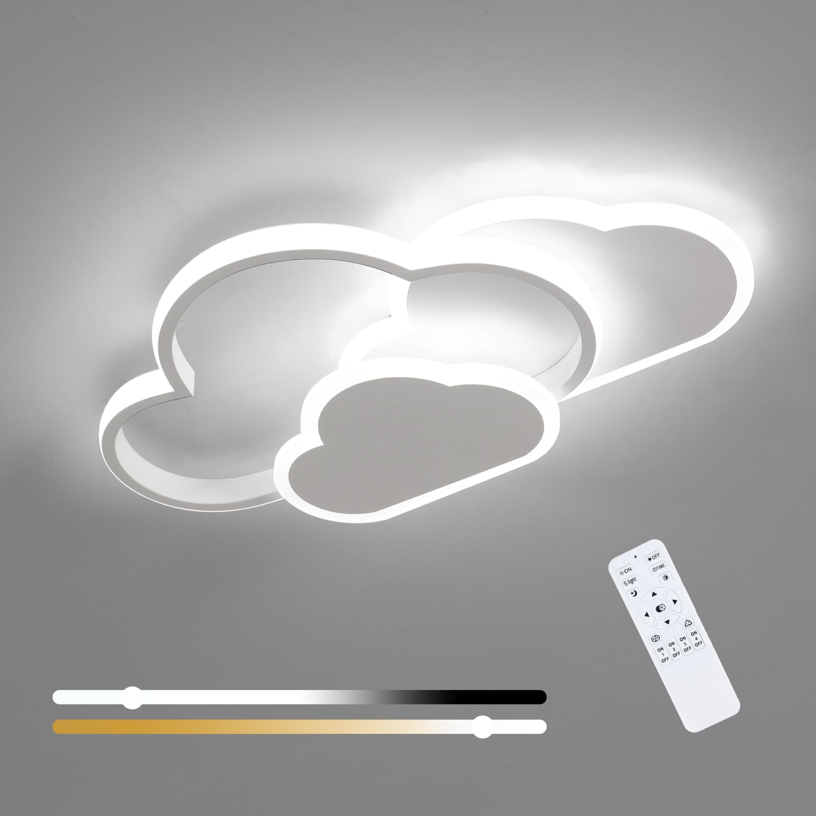 Goeco Lámpara de Techo LED Regulable, 32W Lampara Infantil Techo, Creativa Nube con Mando a Distancia 3000K-6500K, Luz de Techo Blanco para Habitaciones Infantiles Dormitorio Comedor Sala de Estar