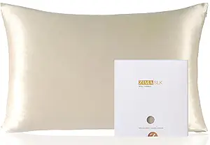 ZIMASILK 100% Pure Mulberry Silk Pillowcase for Hair and Skin Health,Soft and Smooth,Both Sides Premium Grade 6A Silk,600 Thread Count,with Hidden Zipper,1pc (King 20''x40'', Beige)