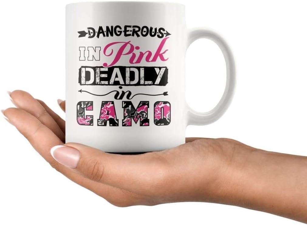 ODDITEES Funny Hunting Mug Dangerous In Pink Deadly In Camo Coffee Cup 11oz White