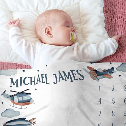 Image of OLIVE OLIVIA Personalized Monthly Baby Milestone Blanket, Baby Months Blanket, Perfect Custom Newborn Gifts,50 inchx60 inch