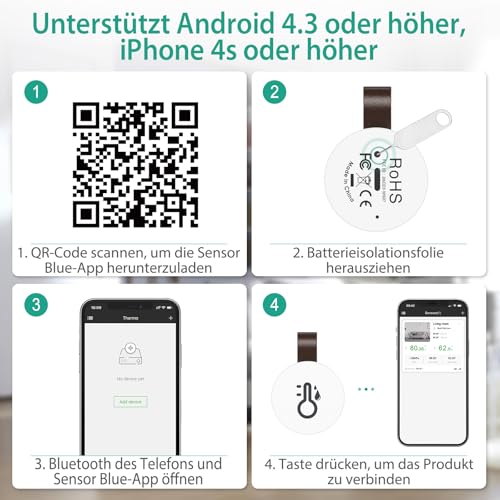 Bluetooth Thermometer ORIA Hygrometer, 2 Stück kabellos