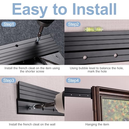 Image of French Cleat Hanger Heavy Duty 30 inch - Aluminum Alloy Z Clips Brackets Heavy Mirror Mounting Hardware 100 lbs Load Interlocking Z Hangers Picture Hanging Kit, 1 Pair Black