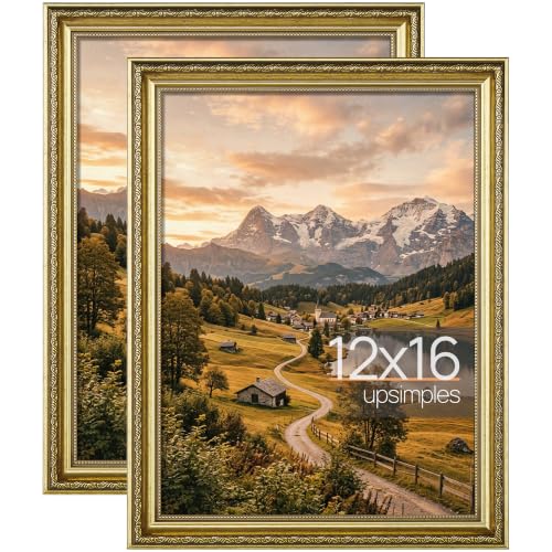 Image of upsimples Vintage 12x16 Picture Frame, Antique Gold Frames, 2 Pack | Gold Picture Frames, Fits 12 x 16 Photos, Elegant Vintage Design, Wall or Tabletop Decor, for Wedding or Family Memorie