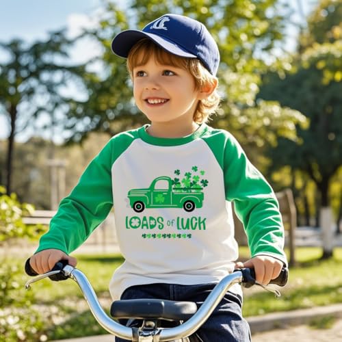 Kids St.Patrick's Day Shirt for Boys Clover T-Shirts Long Raglan Sleeve Irish Tees Lucky Shamrock Tops 2-7T3