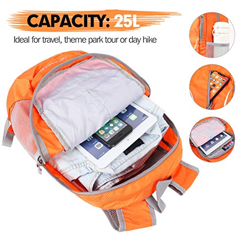 Image of ZOMAKE Ultra Lightweight Packable Backpack 25L, Foldable Hiking Backpacks Water Resistant Small Folding Daypack for Travel(Orange)