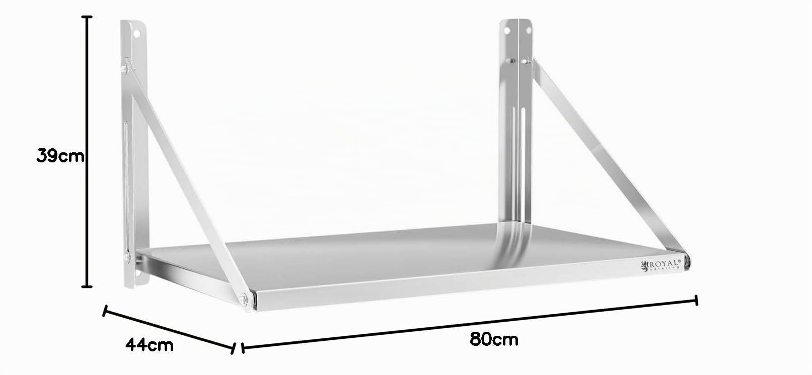 Royal Catering Mensola Pieghevole A Muro Ribaltabile Da Parete Ripiegabile RC-BFWS8045 (40 kg, 80 x 45 cm, Acciaio Inox)