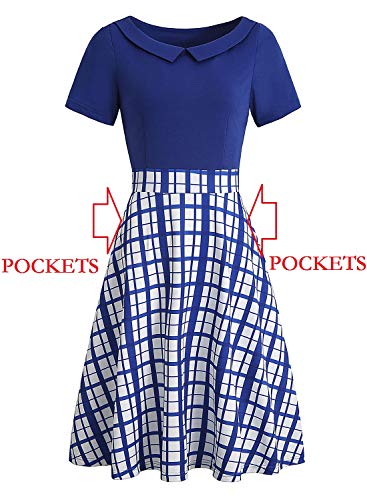 Image of Women's Elegant Vintage Dresses Knee Length Casual Floral Print Work Party Peter Pan Collar A-Line Dress with Pockets 978