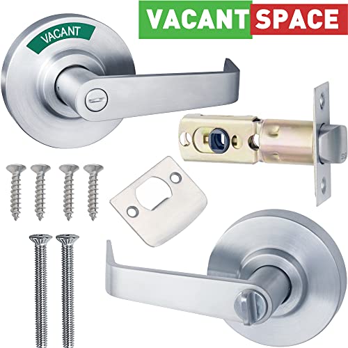 Vacantspace Vacant Or In-Use Bathroom Indicator Privacy Handle Lock | Extra Large Window, Rated Ansi Grade 2, Commercial Grade, For All Women Men Restrooms, Stainless Steel #TOP4