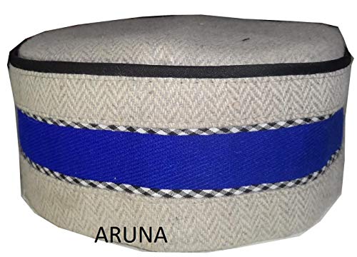 Image of ARUNA Himachali Kullu Patti Woolen Topi /Cap for Men & Women White with Blue Patti
