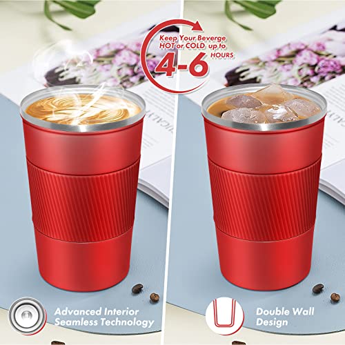 Image of Dycietx Travel Mug with Leakproof Lid,Insulated Reusable Coffee Mug for Hot&Cold Drinks /Tea,Portable Stainless Steel Thermal Takeaway Travel Coffee Cup for Car /Outdoor /Picnic /Office /School (Red)