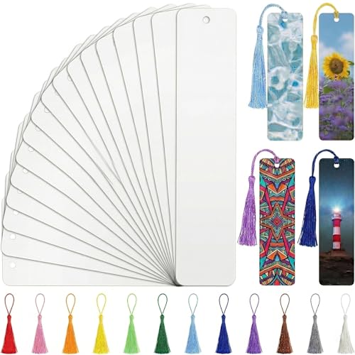 30 Pcs Acrylic Sublimation Bookmark Blank Heat Transfer Aluminum Metal Bookmarks Heat Transfer Craft Tag with Colorful Tassels for DIY Reading Projects Crafts 4.72x1.26