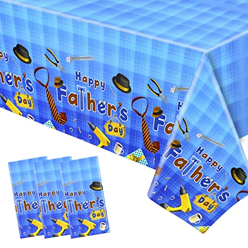 HOWAF 3pcs Happy Father's Day Tablecloth Plastic Fathers Day Party Table Cover,Disposable Plastic Rectangular Table Covers for Home Men Family Prom Fathers Day Party Supplies,51.2 x 86.6 Inch