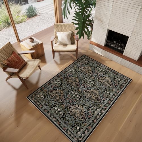 Image of Traditional Design Vintage Floral Area Rug 4 x 6,Washable Area Rugs - Perfect for Living Room, Bedroom, Pet & Child Friendly, Nursery - Stain & Water Resistant Non-Slip, Dining Room Decor