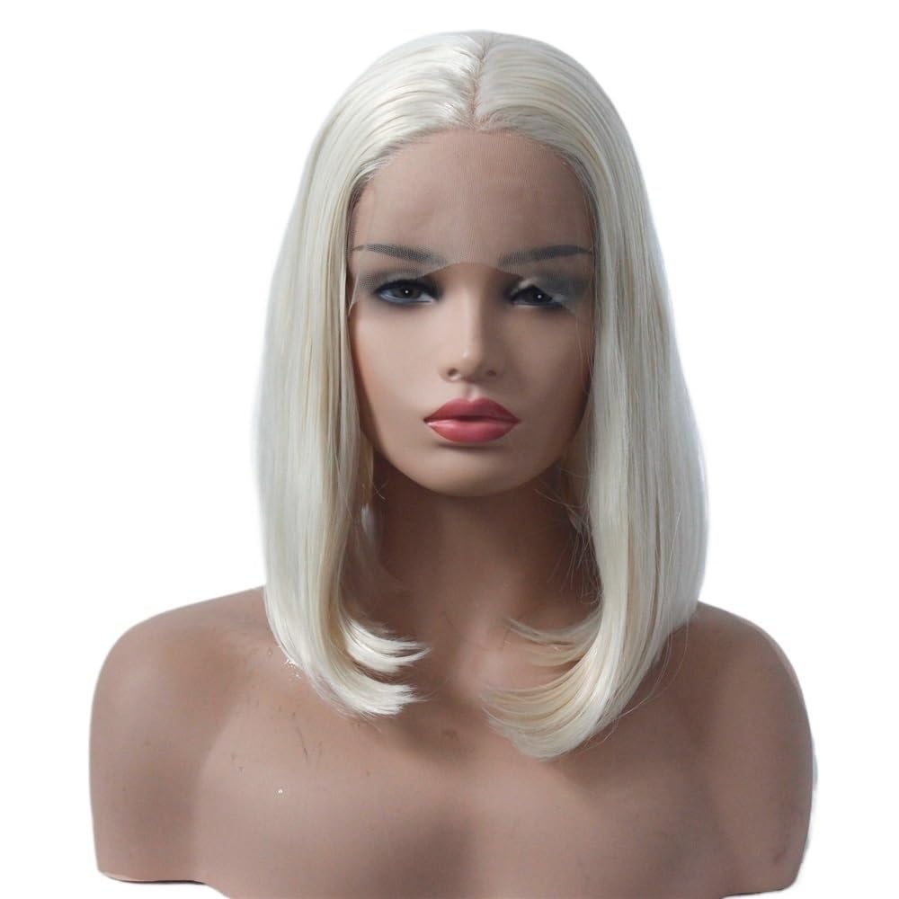 xiuling4568 White Blonde Synthetic 13 * 3 Lace Front Wig,Middle Part Heat Resistant Fiber Wigs for Women Hairs Extensions(16inch)