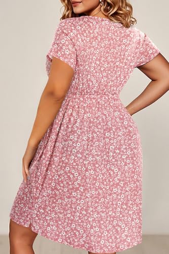 Image of Holipick Women's Plus Size Summer Dresses for Women Casual Dress with Pockets A-Line Swing Button Down Sleeveless V Neck