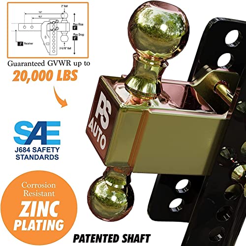 Image of PSAUTO Adjustable Ball Mount Trailer Hitch 2-inch Receiver, 6-inch Drop, 20,000 LBS, 2 and 2-5 /16 inch Balls - Gooseneck