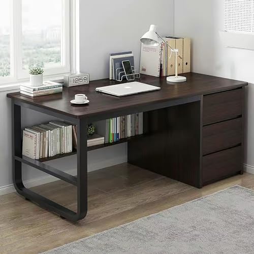 Escritorio esquinero moderno con cajones y estantería para oficina en casa, escritorio elegante y funcional para dormitorio, 120 x 48 x 75 cm