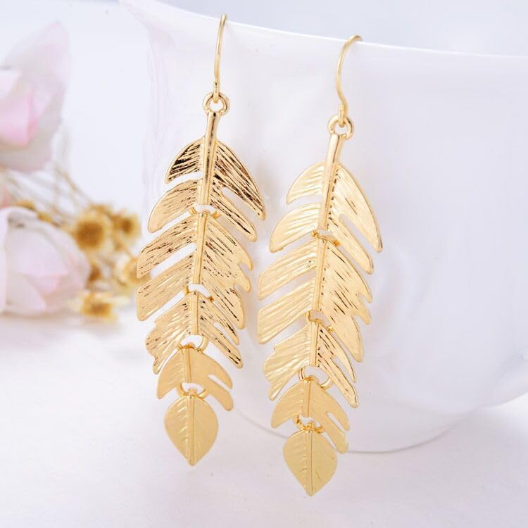 ONLYJUMP Feather Earrings for Women Boho Artistic Vintage Leaf Metal Dangle Drop Earrings Lightweight Leaf Earrings with Detailed Texture Drop Dangle Earring Jewelry Gifts - Image 8