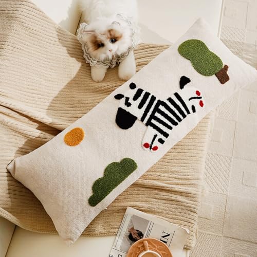 Housse de coussin brodé touffeté grand format lit et salon coton 90x35 - 2