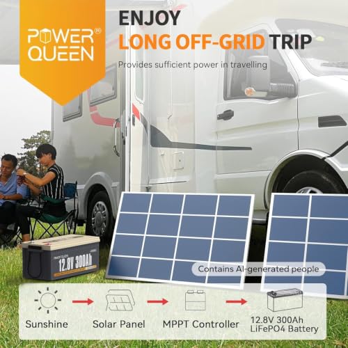 Power Queen 12V 300Ah Lithium Battery, 3840Wh LiFePO4 Battery with 2560W Power Output, Up to 15000+ Deep Cycles, BMS Protections for Solar, RV Motorhome, Marine, Off-Grid — view 6