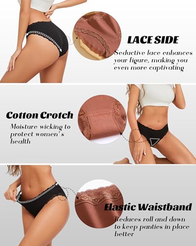 FINETOO Cotton Underwear for Women Sexy Cheeky Lace Bikini Panties Soft Breathable Womens Underwear 6 Pack3