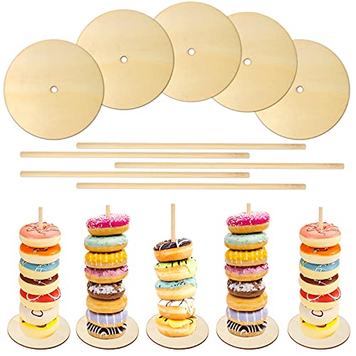 OOTSR 5 Piezas de Madera de Postre Donut Torre Barra de Madera Bagels Pastel Postre Mesa de exhibición Soporte para decoración de Bodas, cumpleaños, Fiestas