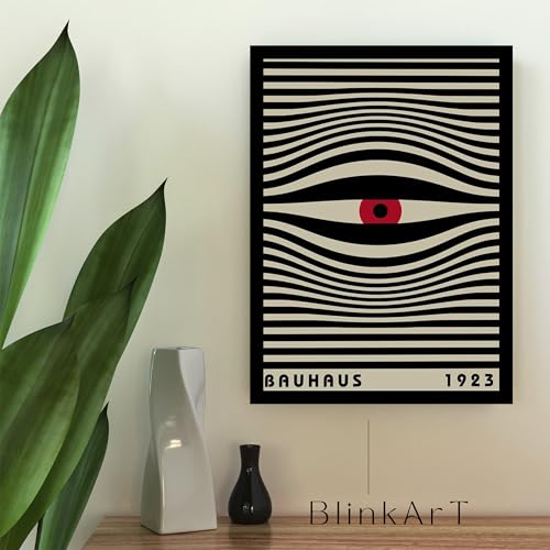 Image of BLINKART Vintage Bauhaus Retro Geometric Aesthetic Poster Gallery | Colorful Wrap Framed For Home Office Studio Living Room Modern Art Studio Decoration Abstract Shapes | (d94) | 13x10 Inch