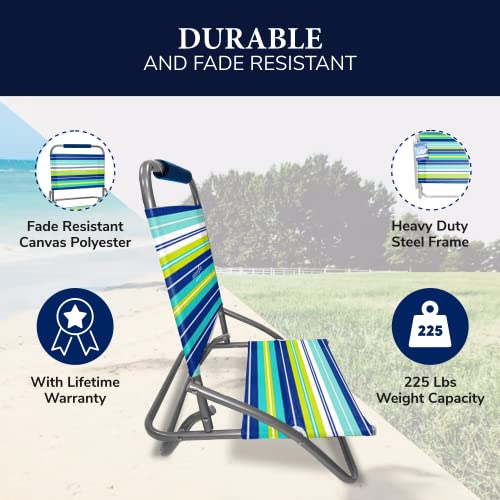 The Weather Station One Position Beach Chair Position-7713, Blue Lime Stripe #TOP5