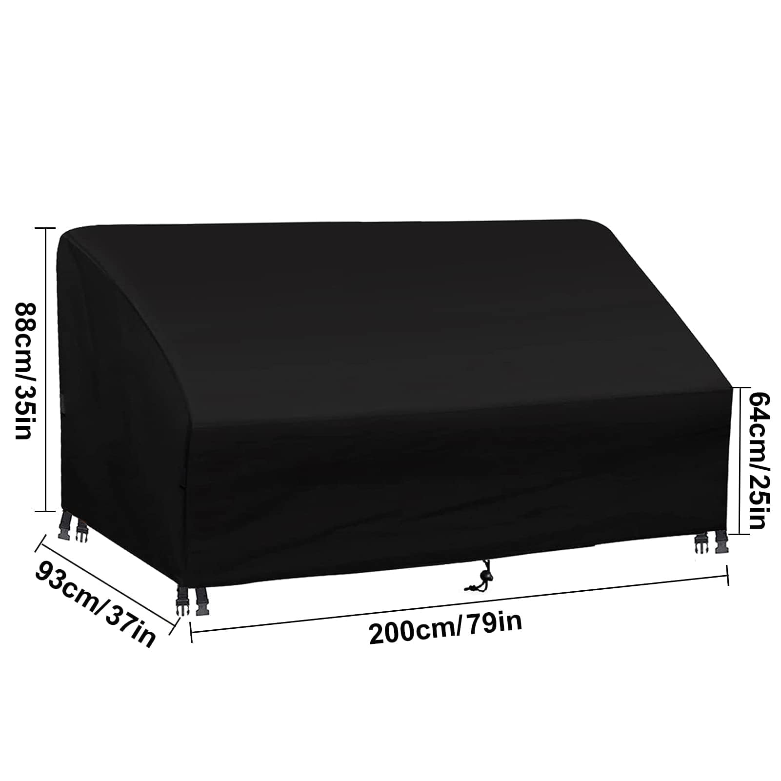 Gartensofa Schutzhülle Wasserdicht UV-beständig, Silberbeschichteter 420D Oxford Gartenmöbel Abdeckung Gartenbank Abdeckung (3-4 Sitzer, Schwarz, 200×93×88/64 cm)