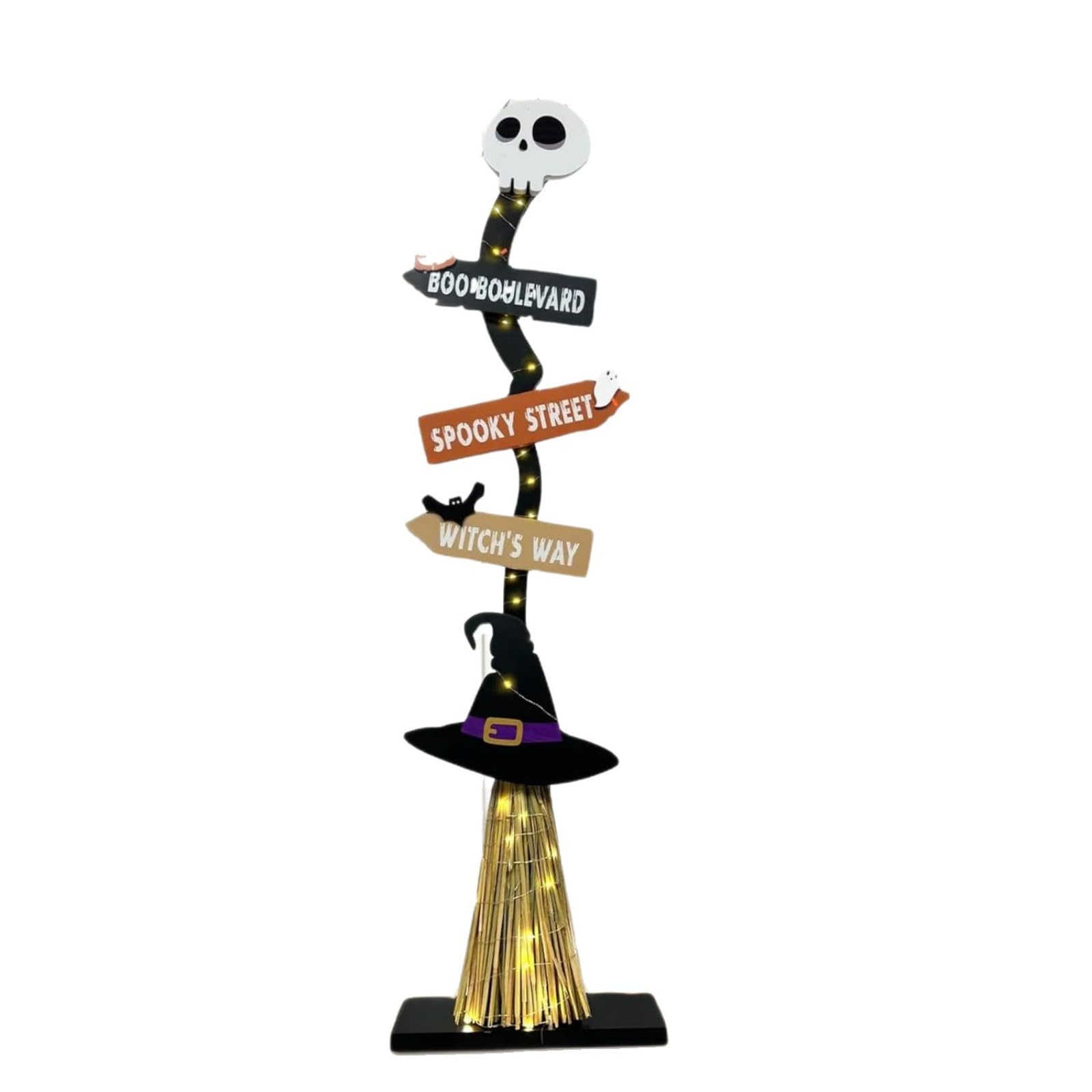 Hsioluted Halloween Decorations Lighted Wooden Witch ’ s Broom Porch Yard Decors Witches Broomsticks Sign Table Centerpieces Gift Halloween Witch Decorations Sign